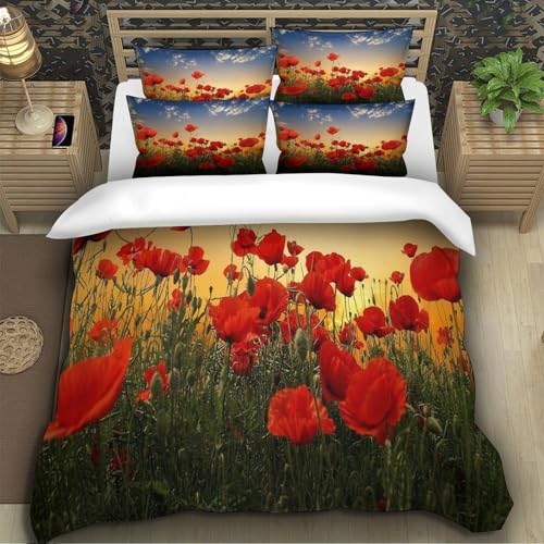 Parure de lit coquelicots en microfibre douce 135x200