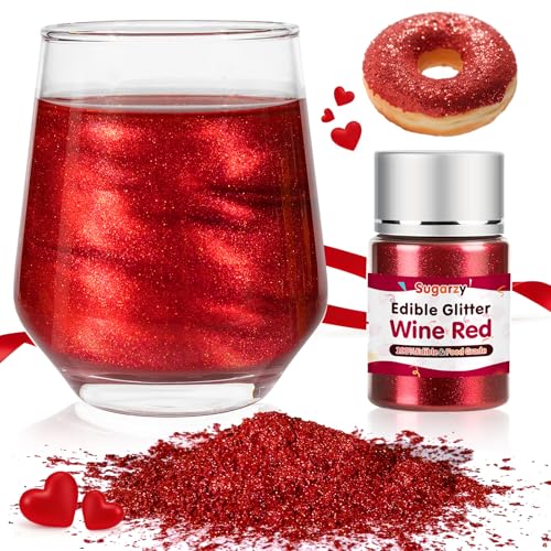 Edible Red Glitter For Drinks,Food Grade10G,Red Sprinkles Cake Decorating,Edible Luster Dust For Cocktail Beverages,Food Coloring Shimmer Powder For Baking,Cake Cupcakes Cookies Drinks Candy Strawberries Decorations,Holidays,4Th Of July Birthday Patriotic Party Supplies