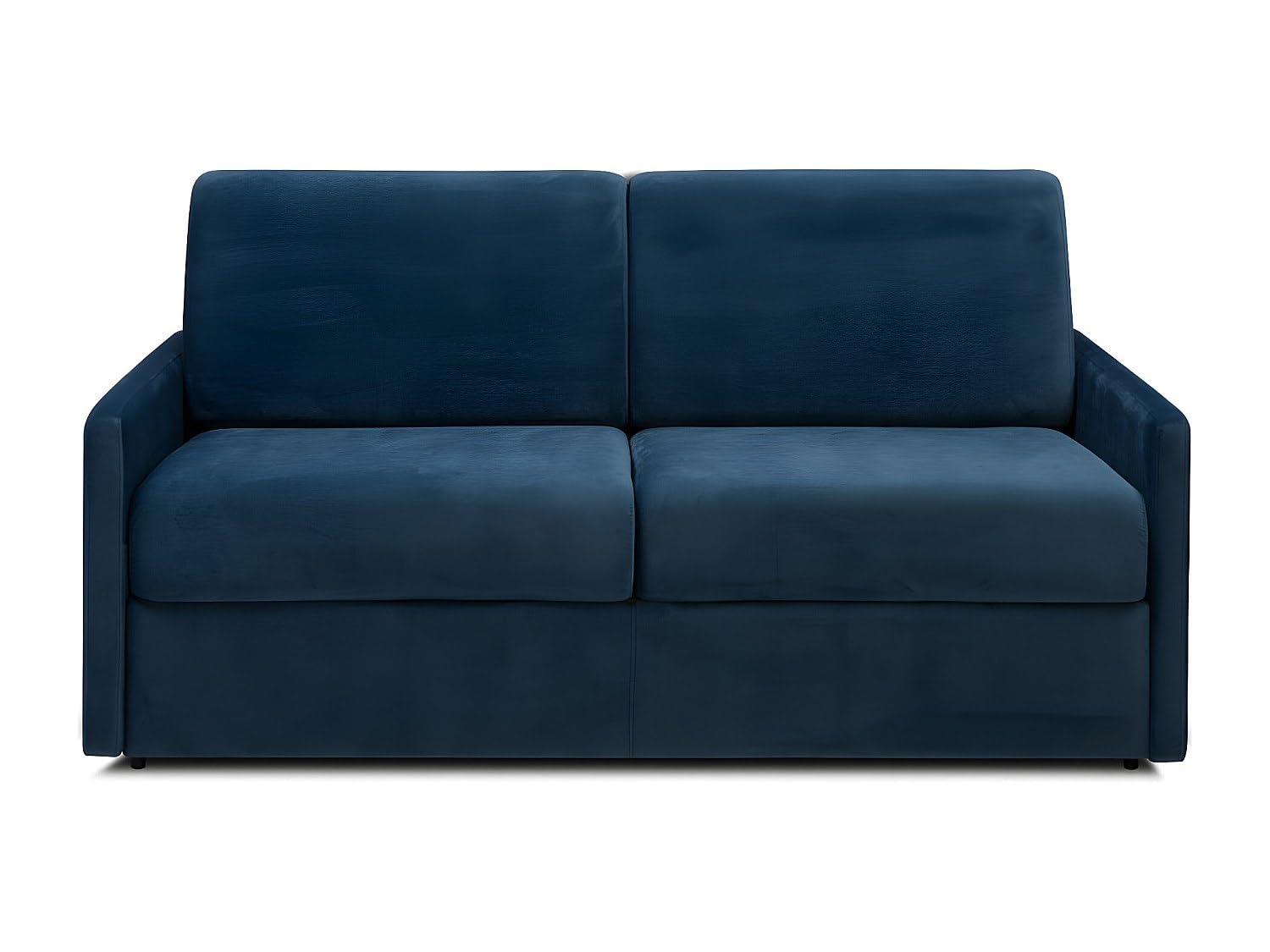 Vente-unique - Canapé 3 Places Convertible Express en Velours Bleu Nuit avec Assise mémoire de Forme - Couchage à Lattes Larges 140 cm - Matelas 18 cm CALIFE