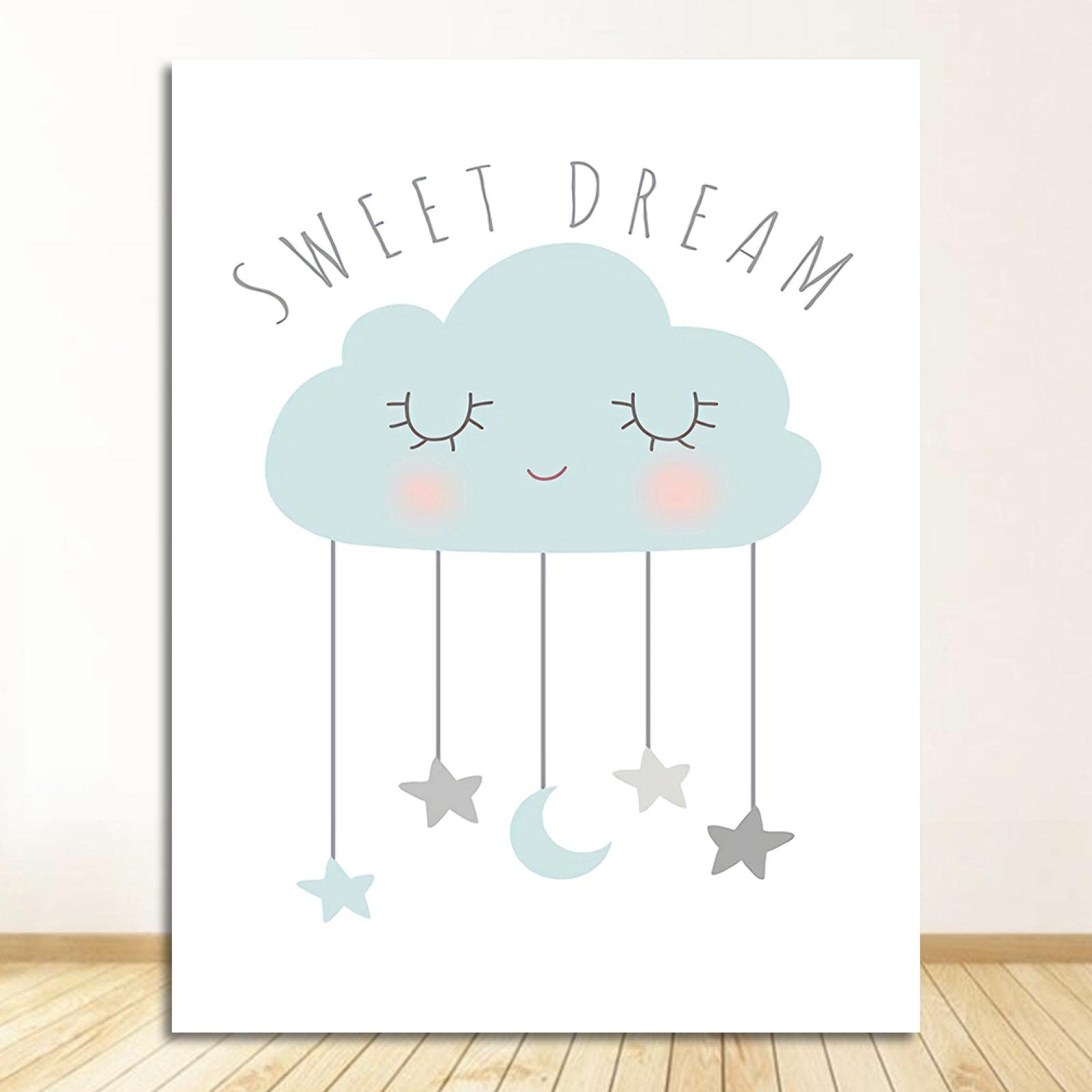 Niño Póster Impresión Arte de la pared Pintura en lienzo Nórdico Niños Decoración Imagen Bebé Dormitorio Decoración Luna Estrella Nube Guardería Citas 50x70cm (20x28in) x3 Sin marco