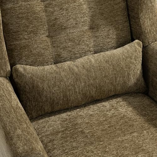 KEIKI Modern Accent Chair Chenille Armchair with Pillow, Upholstered Arm Chairs with Solid Wood Legs, Soft Padded Lounge Chair Mid Century Reading Chair for Living Room, Bedroom, Olive Green by KEIKI - Image 5