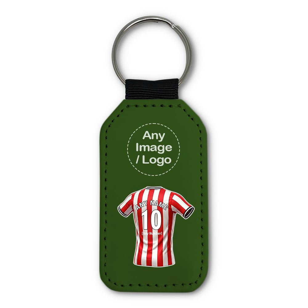 UNIGIFT Personalised Gift - Sheffield Red Fan Green Rectangle Keyring (Red and White Stripes Football Jersey Design) Custom Name Keychain - Steel City S2 Club