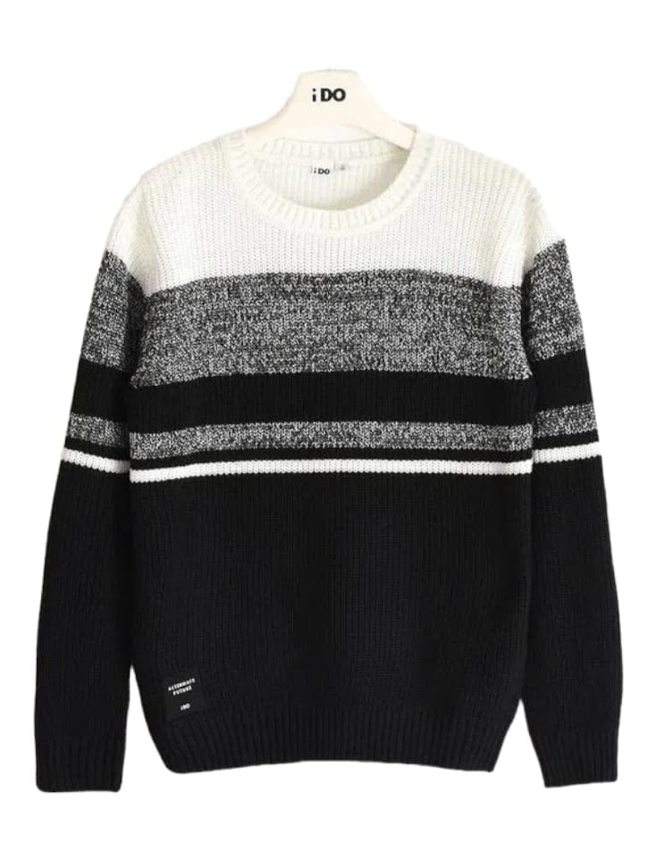 IDO Maglione Invernale Ragazzo 12 Anni - 152 cm Modello Girocollo Bianco e Nero con Design a Righe