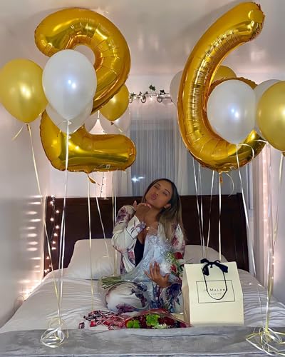 Image of Gold 6 Balloon, Number Balloon 40 Inch, Gold and Black Party Supplies 6th Balloons for Birthday, 6 Birthday Balloon, Number 6 Balloon