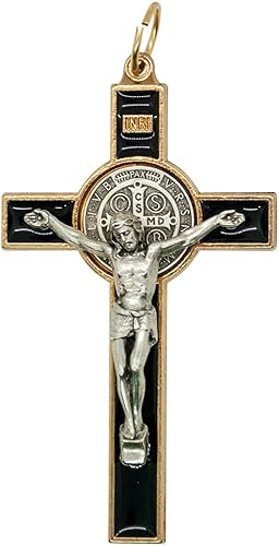 Miniatura 1 de Crucifijo de medalla de San Benito  San patrón de los estudiantes y Europa  Incluye funda y cordón  Gran regalo católico para la primera comunión y