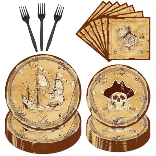 Gameza Pirate Party Decor 96PCS Plates Napkins Disposable Tableware Set