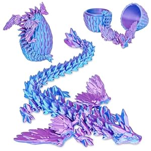Winged Dragon Inside Surprise Egg Fun Collectible Toy Gift for Kids and Adults, 3D Printed Fantasy Dragon Ideal for Christmas Easter Birthdays and Holiday Decorations (Purple, Medium)