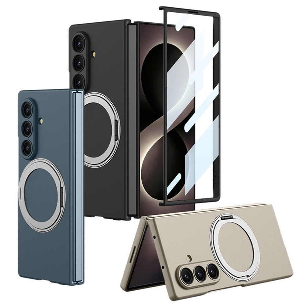 Cover per telefono ultra sottile in PC rigido con vetro temperato e anello girevole per Samsung Galaxy Z Fold 8 Ultra, con ricarica wireless e antiurto, colore grigio, per Samsung Galaxy Z Fold 8 Ult