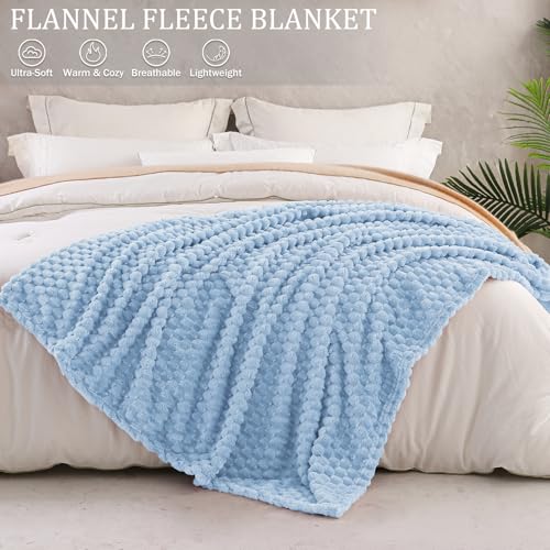 Image of Exclusivo Mezcla Fleece Throw Blanket for Couch, Extra Large Fuzzy Stone Blue Bed Blankets, Soft Cozy Plush Sofa Throws for All Seasons, 50x60 Inches