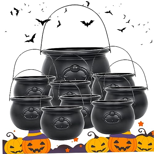 Dbvnnsy Halloween Cauldron Candy Bowl 9 Piezas de plástico Brujas de Servicio Pesado Pot de caldero con Mango para Decoraciones de Fiestas Truco o Trato Bar Club de Bar