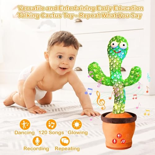 Image of Talking Dancing Cactus Toy for Kids - Singing & Recording Plush Cactus with Repeat Function, LED Lights & Music | Funny Educational Toy for Babies & Toddlers | USB Rechargeable (Multicolor) (Style 4)