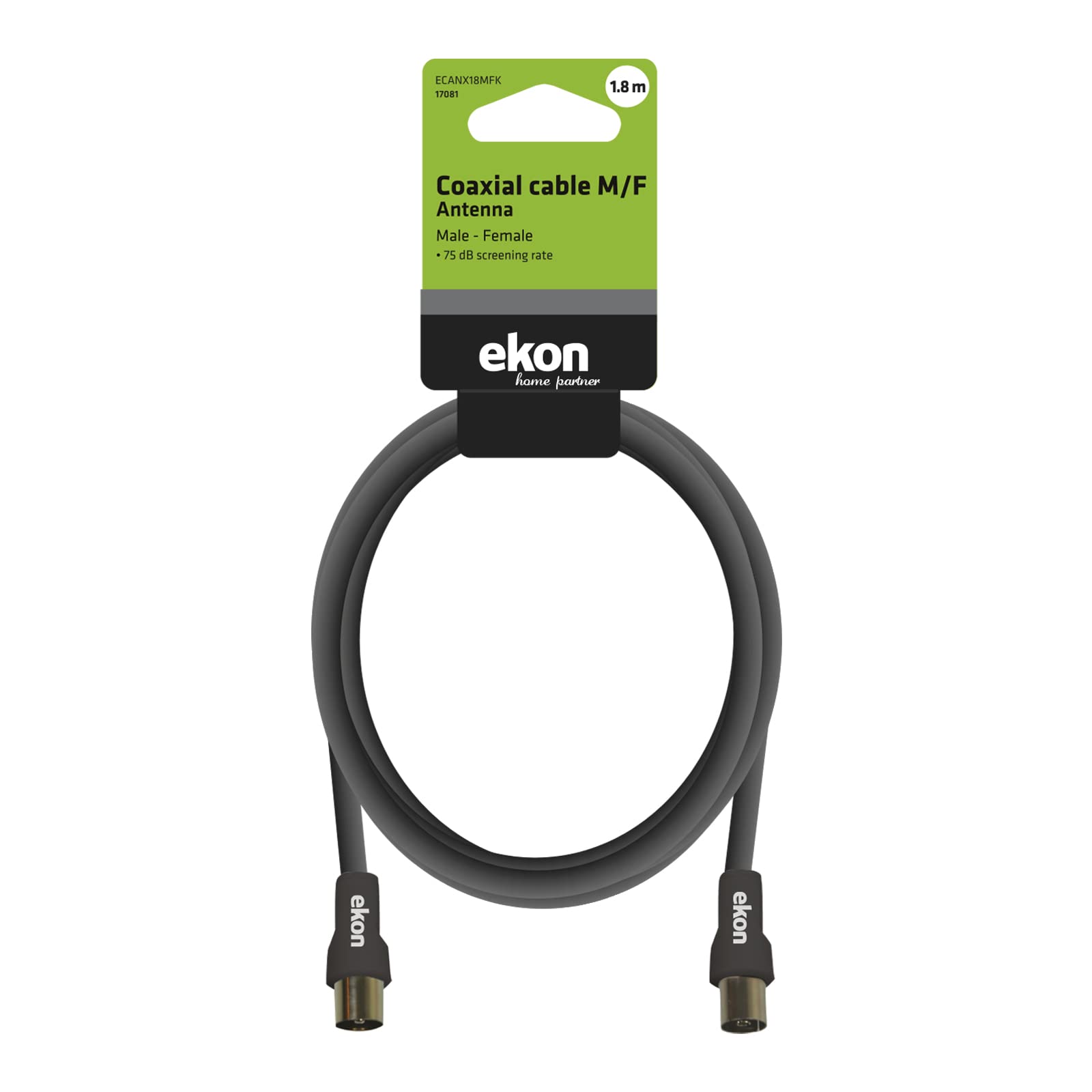 Ekon cavo antenna TV, cavo antenna, maschio femmina, 1.8 metri, 75 dB, per TV, smart TV, decoder, digitale terrestre