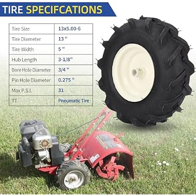 GICOOL 13x5.00-6 Tiller Tire and Wheel, 3/4 Axle Size, 3-1/8 Centered Hub, Compatible with Craftsman & Troy-Bilt Tiller Replacement