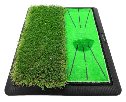 GolfStyle ダフりチェック ゴルフマット ターフ跡が確認できる 2WAY ターフ芝+ラフ芝 ゴルフ 練習 マット 素振り アイアン スイング 跡がつく ショットマット 練習用 ゴムマット 34×44cm 単品