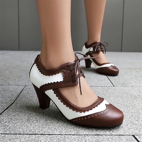 Elerhythm Women's Mary Jane Lace Up Closed Round Toe Vintage Heels 1950s Pumps 1920s Victorian 1940s Retro Shoes4