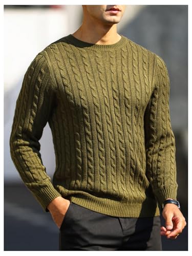 Men's Cable Knit Round Neck Sweaters Long Sleeve Slim Fit Pullover Tops Knitwear4