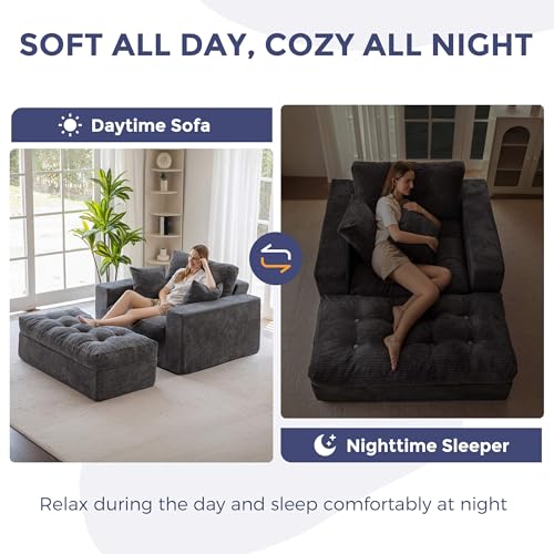 Image of MAXYOYO Modular Sectional Chaise Lounge Sofa, Upholstered Lounge Chair with Ottoman, Comfy Couch with Layered Cushion, Tufted Upholstered Sleeper Chair for Living Room, No Assembly, Dark Grey