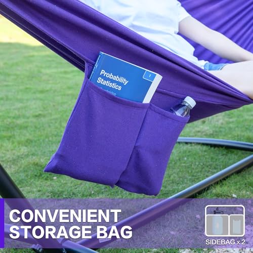 Image of PNAEUT Double Hammocks with Stand for Outside, Portable Space Saving Heavy-Duty Steel Stand for Indoor Outdoor Patio with Carrying Bag, 450 lbs Capacity (Purple)