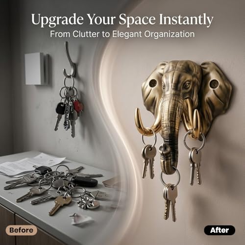 Image of Premium Elephant Key Holder for Wall, Vintage Metal Key Rack, Antique-| 3 Years Warranty |
