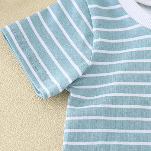 Conjunto de 2 peças para meninos com estampa listrada de manga curta para meninos, Azul, 2-3 Anos