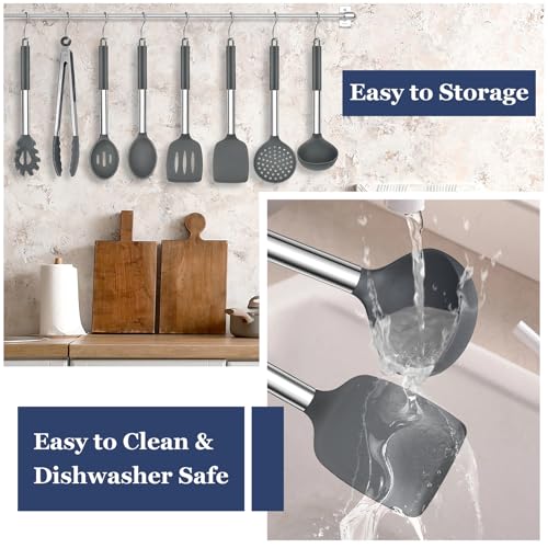 Image of TeamFar Kitchen Utensils Set of 8, Silicone Utensils Kitchen Tools