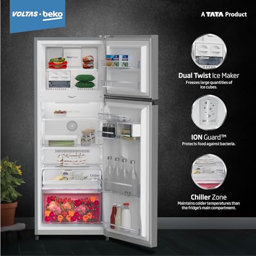 Image of Voltas Beko 'A Tata Product' 268 L 3 Star Frost Free Pro Smart Inverter compressor Double door Refrigerator (2023 Model, RFF315C /WPV501RXID, Brushed Silver, 11 in 1 Convertible, with HARVEST FRESH).