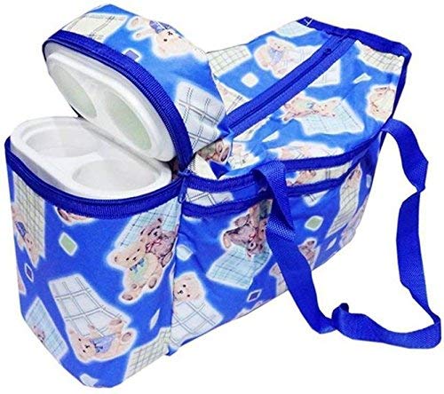 Premium Multi Purpose Teddy Bear Printed Blue Nursery Baby Diper Bag | Nappy Bag | Mother Bag with 2 Bottle Holders