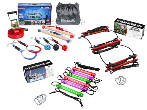 Slackers Backyard Ninja Course 3 Pack Bundle - Ninjaline 36' Intro Kit, Bachar Ladder, and Rickety Bridge