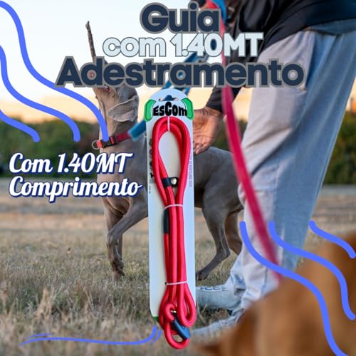 Guia Unificada e Adestramento para Cães, 1.40 Metros, Corda Vermelha 7mm, Ideal para Treinamento e P