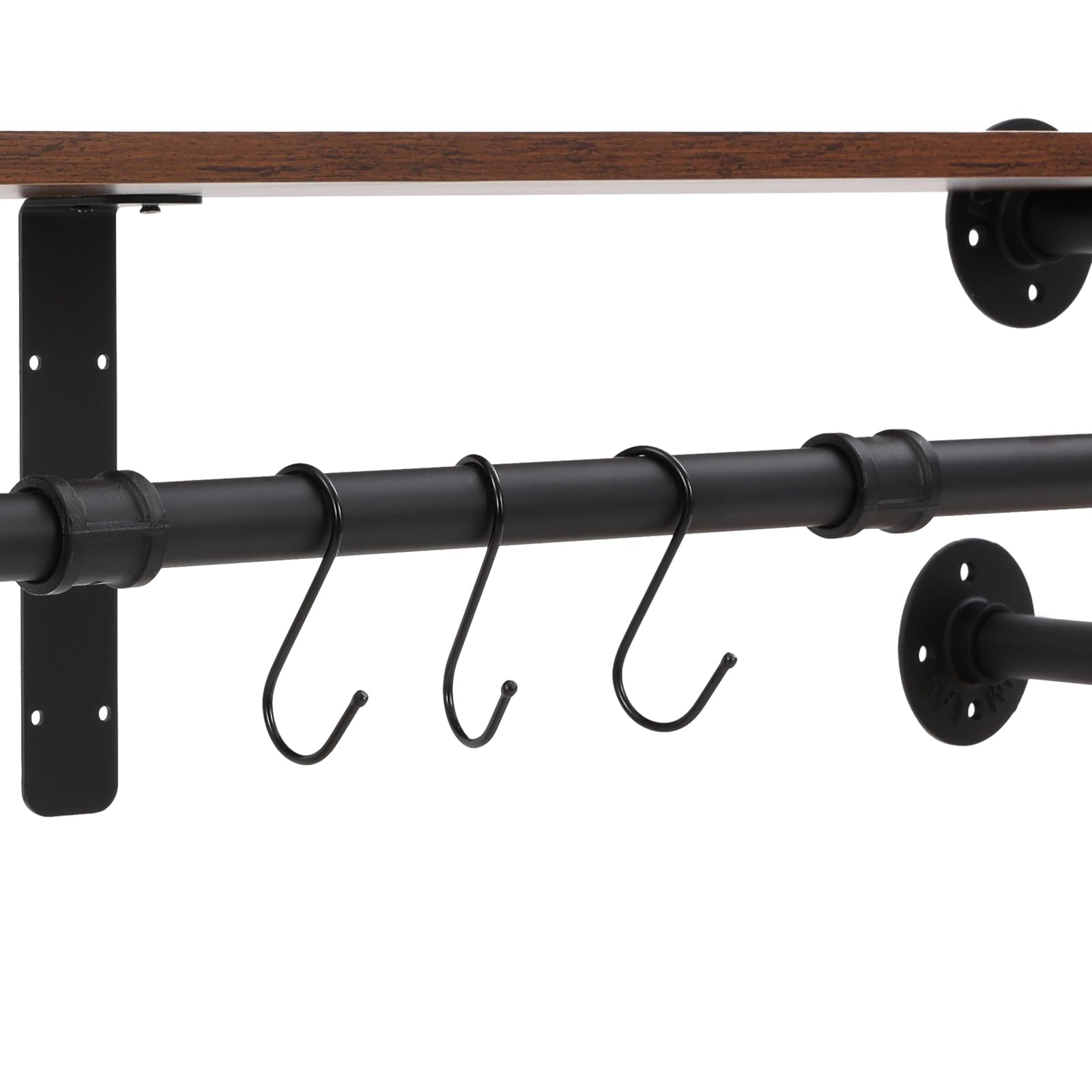 Wandgarderobe mit Ablage, Industrielle Kleiderstange zur Wandmontage, Wandregal mit 3 verstellbaren Haken, Wandmontiertes Hängeregal für Wohnzimmer, Schlafzimmern, Eingang, 100x22x25 cm (Schwarz)