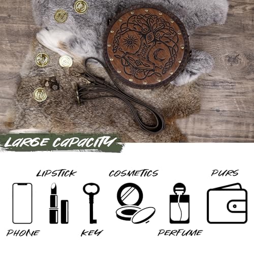Image of HiiFeuer Viking Embossed Crossbody Bag, Nordic Faux Leather Belt Bag Satchel Bag, Medieval Portable Cosplay Shoulder Bag | Embossed