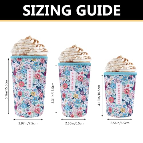 Image of 3 Pack Reusable Sleeve for Iced Coffee Cup, Coffee Neoprene Sleeve for Iced&Hot Drinks, Coffee Sleeve Compatible with Starbucks, Dunkin Coffee Cup. (Garden In White)