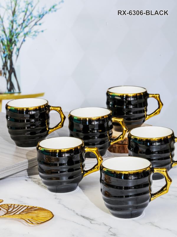 Buy ROXX Porcelain Coffee/Tea Gold Design Mug Set of 6pcs RX-6306