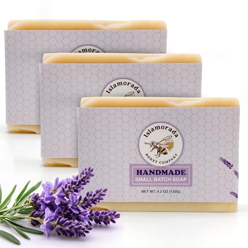 Handmade Cold-Process Lavender Soap Bar – 3 Pack Honey Natural Organic Soap Bar for Women With Olive Oil, Coconut Oil, Beeswax & Essential Oils - Moisturizing & Gentle, Long-lasting for All Skin Types