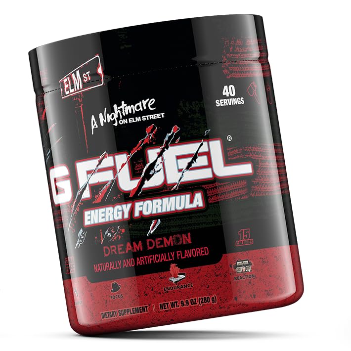 G Fuel Nightmare On Elm Street Energy Drink Powder, Pre Workout Caffeine Mix for Gaming, Sugar Free Focus Amino, Vitamin + Antioxidant, 9.9oz (, 40 Serving): Tart Fruit Punch