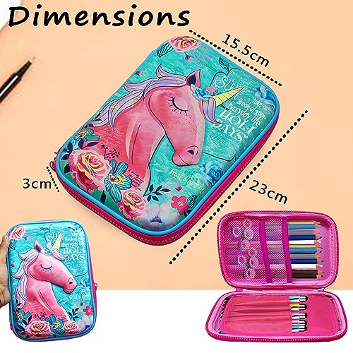 Image of FunBlast Unicorn Pencil Pouch for Girls - Multipurpose Zipper Pouch, Hard Canvas Large Capacity Pencil Case, Stationary Organizer Pouch, School Supplies for Kids, Girls (Sky Blue)