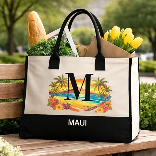 Image of Salt Earth Cotton Canvas Tote Bag - Alcatraz Island Landmark Design with Custom Initial, Durable Shoulder Bag for Women