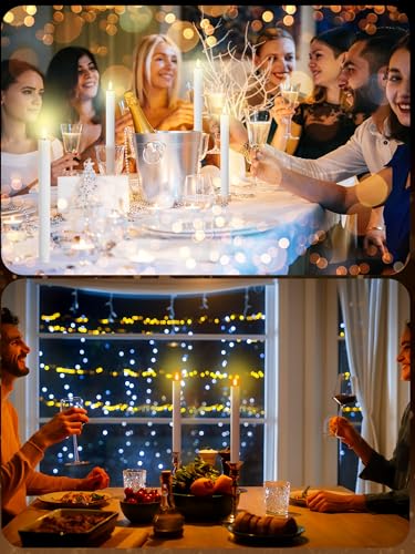 Image of Funtery 48 Pcs Flameless LED Taper Candles Battery Operated Candles Bulk Realistic LED Candlesticks Flickering for Wedding Church Party Home Decor(White,10 Inch,Elegant Style)