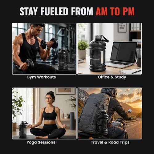 Image of SLOVIC Gallon Water Bottle 2 + Litre | Gym Motivational Sipper Water Bottle for Adults | 100% BPA Free & Leakproof | 2 Litre Sipper for Men & Women with Ergonomic Handle | Transparent | 2200 ML