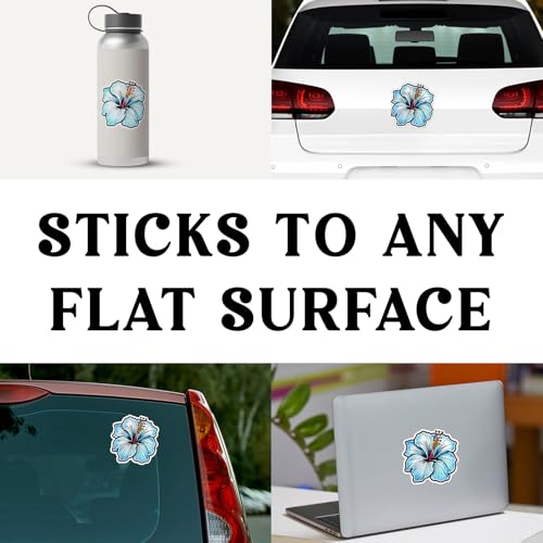 Image of Blue Hibiscus Flower Sticker Tropical Floral Vinyl Decal 5 Inch Waterproof Aesthetic Flower Sticker for Laptop Water Bottle Car Bumper Notebook Scrapbook Gift