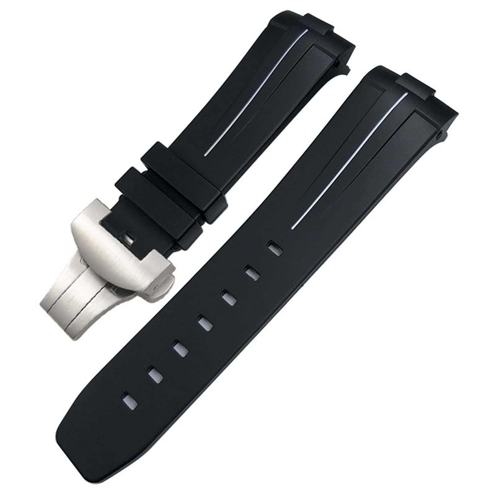 Correa de Reloj de Goma con Extremo Curvado de 24mm, Apta para PAM441/1312/00111, Correa Deportiva de Silicona con Hebilla de Mariposa de Acero Inoxidable