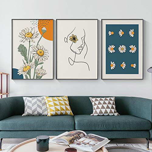 Toile peinture nordique Sunny Daisy 40x60cm, lot de 3 affiches sans cadre pour salon