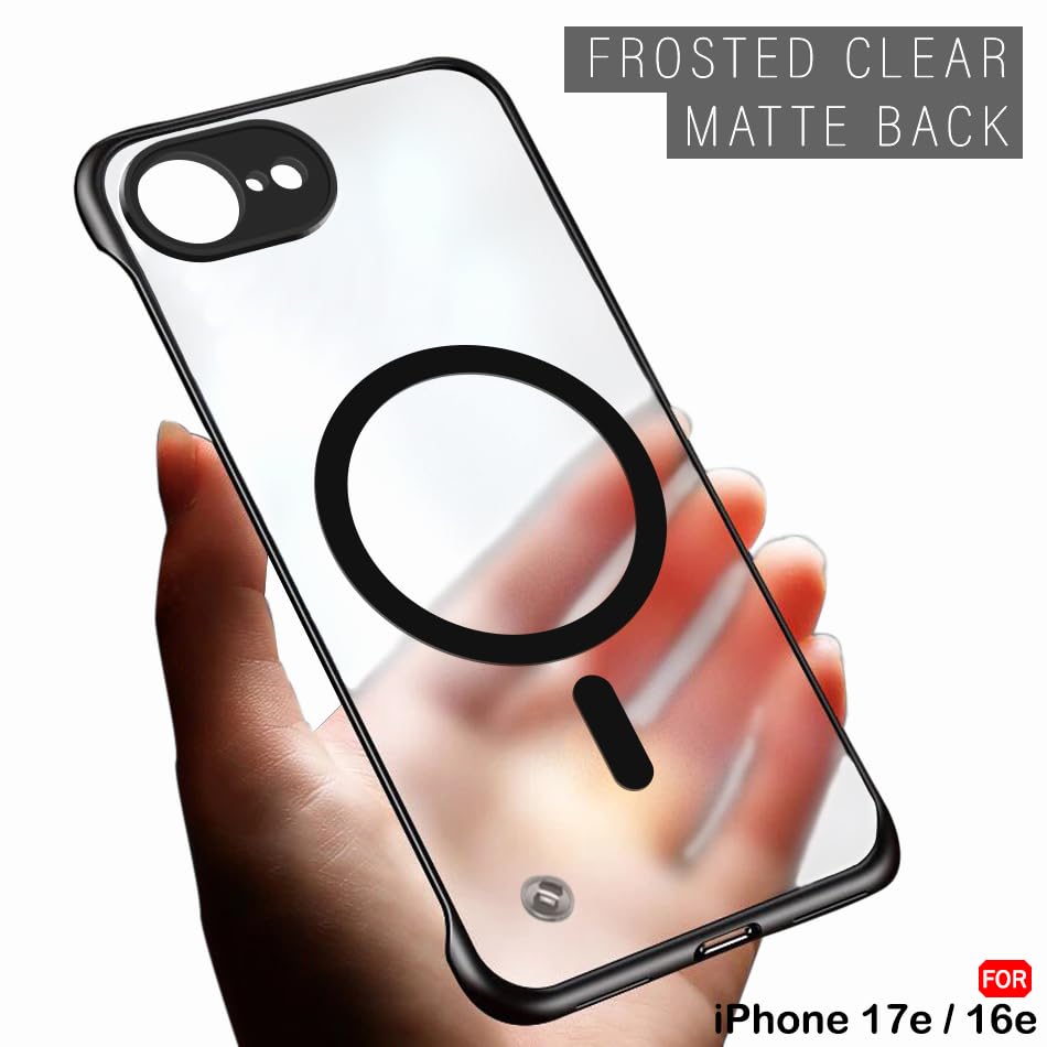 Image of TheGiftKart for iPhone 16e / iPhone 17e Case, Slim Hard Back Cover Compatible with Magsafe, Matte Frosted Translucent Back, Lightweight Profile, Hybrid Ultimate Slim Back Cover Case (PC & TPU, Black)