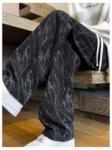 Men's Graphic Corduroy Pants Drawstring Waist Wide Leg Casual Pants with Pockets Streetwear3