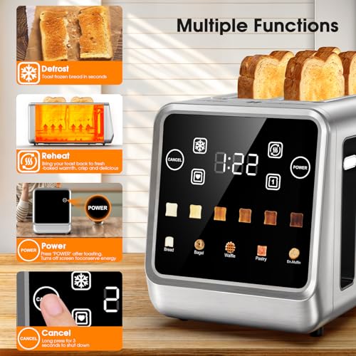 Image of Long Slot Toaster 4 Slice with Touchscreen, 2-Slot Extra Wide 1.5 Inch