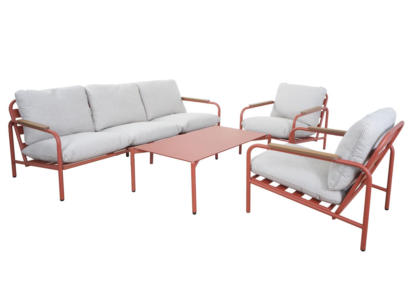 Mendler Aluminium-Gartengarnitur HWC-O11, Outdoor 3-Sitzer Sitzbank Sessel Sofa, Olefin (205 g/m²) - terrakotta Polster beige