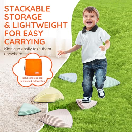 Image of VEVOR Balance Stepping Stones for Kids, 6 PCS, Up to 220 lbs, Non-Slip Toddlers Sensory Stepping Stones, Obstacle Course Coordination Game Toys Indoor or Outdoor Play for Children Aged 3 4 5 6 7 8+