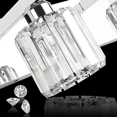 Image of Aipsun Bathroom Vanity Light Crystal Vanity Lighting Fixtures 6 Lights Chrome Vanity Light for Bathroom (Exclude Bulb)