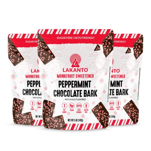 Lakanto Sugar Free Dark Chocolate Bark Peppermint- Sweetened With Monk Fruit Sweetener And Sea Salt, Low Carb, Keto, Gluten Free, Vegan Snack, Holiday Candy Gift (5 Oz - Pack Of 3) #TOP8