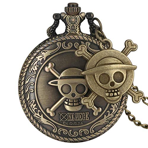 Akopiuto Vintage Pirate Luffy One Piece Quartz Pocket Watch Men's Clock Women's Gift Unique Cosplay Pendant reloj with Skull Accessory 2